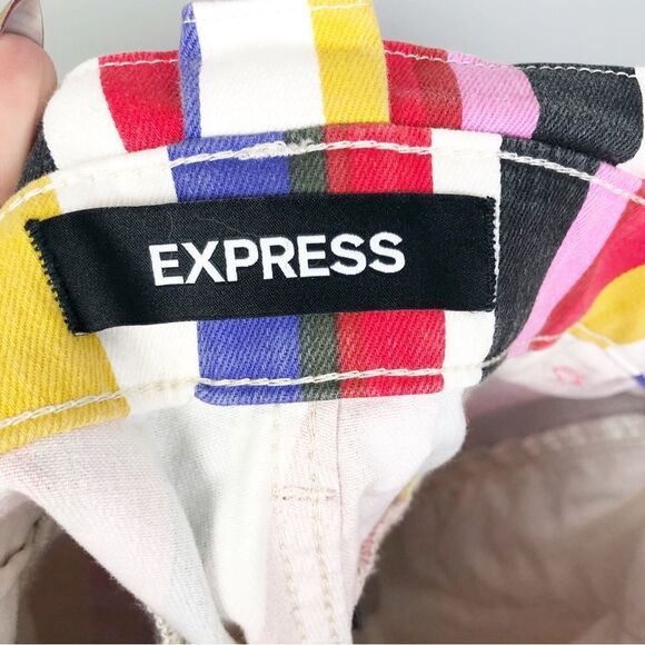 EXPRESS | Multicolor Striped Shortie Extreme High Rise Shorts Women’s Size 2 - Picture 5 of 9